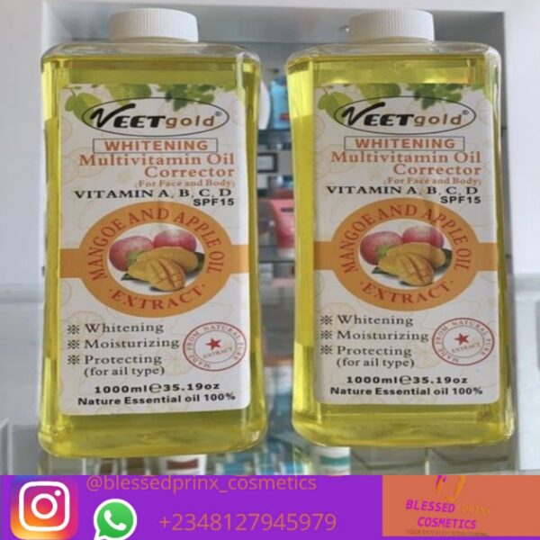 VEETGOLD WHITENING MULTIVITAMIN OIL CORRECTOR (FOR FACE & BODY) MANGOE & APPLE EXTRACT 1000ML
