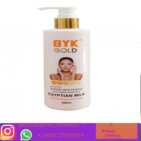 BYK GOLD SUPER WHITENING FACE & BODY LOTION WITH EGYPTIAN MILK, HONEY & ALMOND OIL 300ML (SPF50)