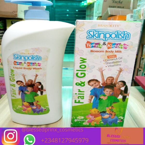 SKIN POLISH TEENS &KIDDIES BLOSSOM BODY MILK LOTION 400ML & LIQUID BODY WASH 1200ML