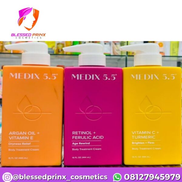 MEDIX 5.5 BODY LOTION (VITAMIN C+TURMERIC, ARGAN OIL+VITAMIN E, RETINOL+FERULIC ACID) 444ML