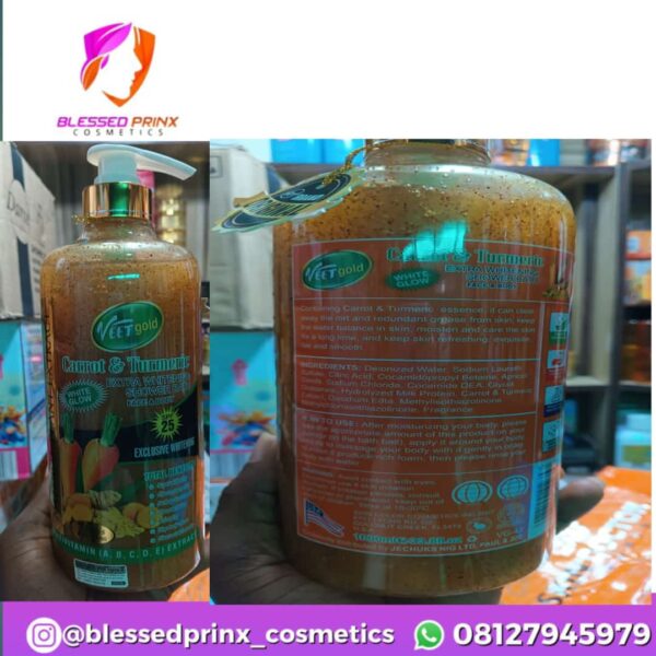 VEETGOLD TURMERIC & CARROT EXTRA WHITENING FACE & BODY SHOWER BATH (1000ML)