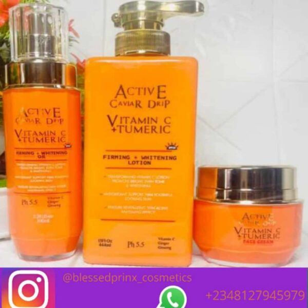 ACTIVE CAVIAR DRIP VITAMIN C + TUMERIC FIRMING + WHITENING BODY SET (1 LOTION, 1 FACE CREAM, & 1 SERUM)