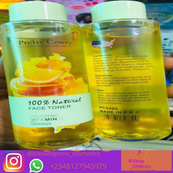 PRETTY COWRY 100% NATURAL FACE TONER, WHITENING, VITAMIN C ORANGE (250ml)