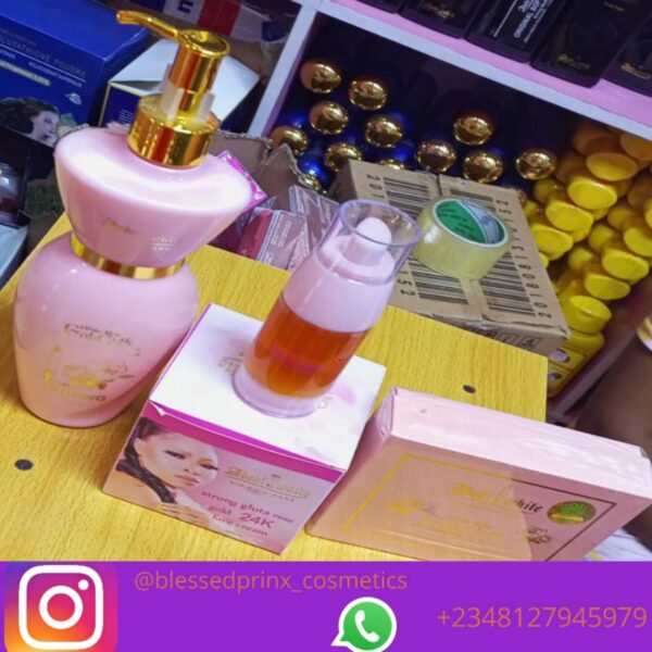 ABEBI WHITE 24K GLUTA ROSE STRONG WHITENING SET (LOTION, FACE CREAM, SERUM & BAR SOAP)