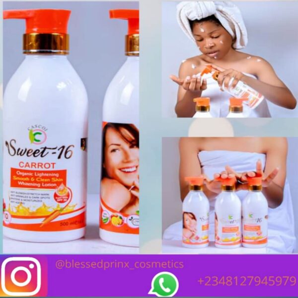 SWEET 16 CARROT ORGANIC LIGHTENING, SMOOTH & CLEAN WHITENING LOTION (500ML)