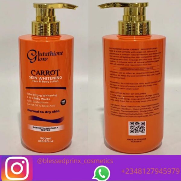 GLUTATHIONE GLOW CARROT SKIN WHITENING FACE & BODY SPF 50 (500ML)