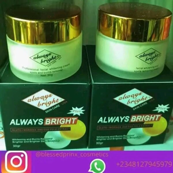 ALWAYS BRIGHT GLUTA+MORINGA AND EGG YOLK EXTRACT WHITENING AND BURNS REMOVER FACE CREAM