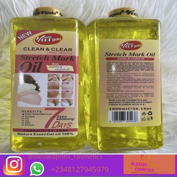 Veetgold Clean & Clear Extra Whitening Stretch Mark Oil With Jojoba & Cosfod  (1000ml)