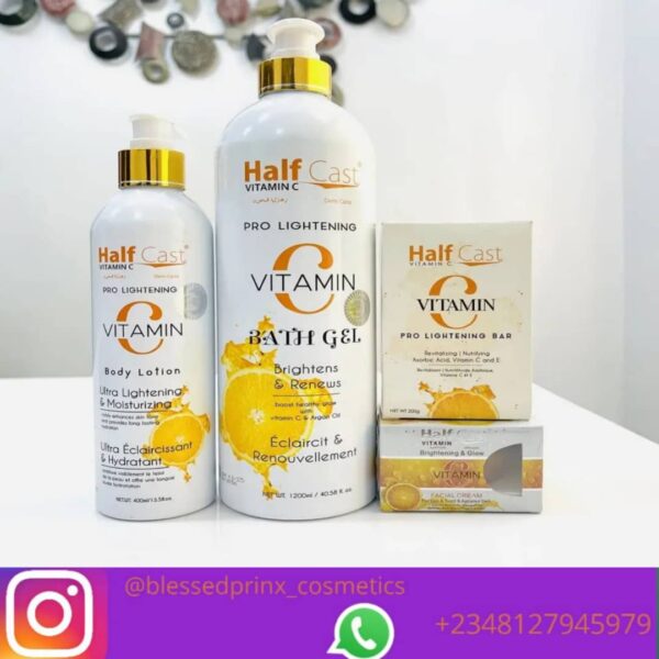 Half Cast Vitamin C Pro Lightening Body Set (lotion, Bath, face cream & bar soap)
